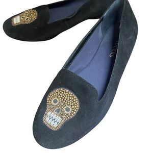 Jack Rogers Skull Beaded Black Suede Flats Shoes Women’s 9.5 Day of Dead
